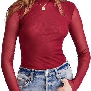 Free People Wine colored mesh turtle neck